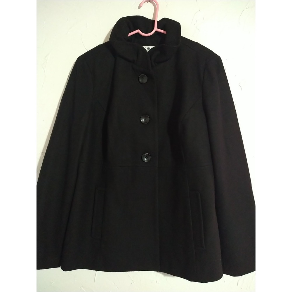 Old Navy Wool Blend Jacket Ladies XL Black Single Breasted Career Ruffle Collar